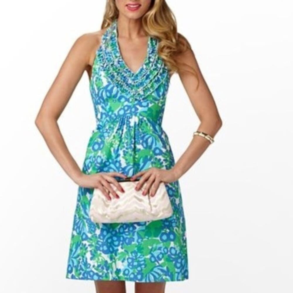 Lilly Pulitzer Tropical Blue and Green Midi Dress